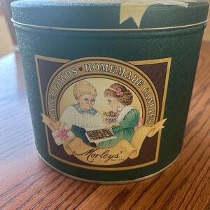 Morley’s Green Decorative Candy Tin with Vintage Children Illustration